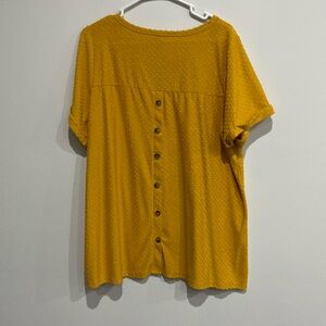 Plus, size Womens mustard, yellow blouse with eyelet detail and button back